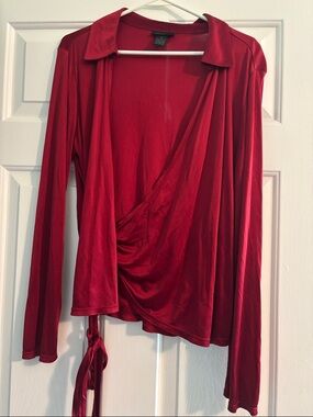 The Limited Red Draped Wrap Long Sleeve Top